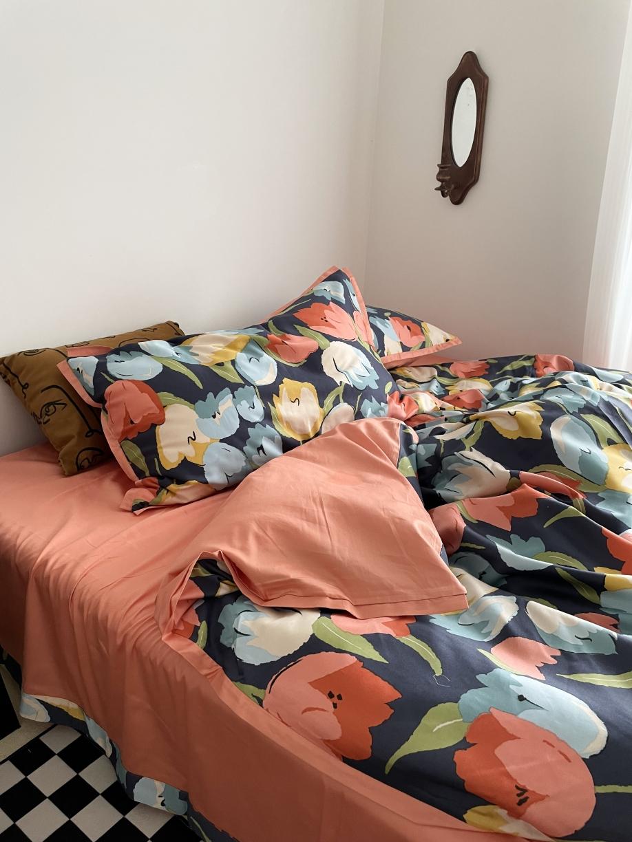 91家纺网 家纺一手货源 找家纺 恋恋三季 2021 秋冬新品60支长绒棉贡缎四件套诗妍-深蓝