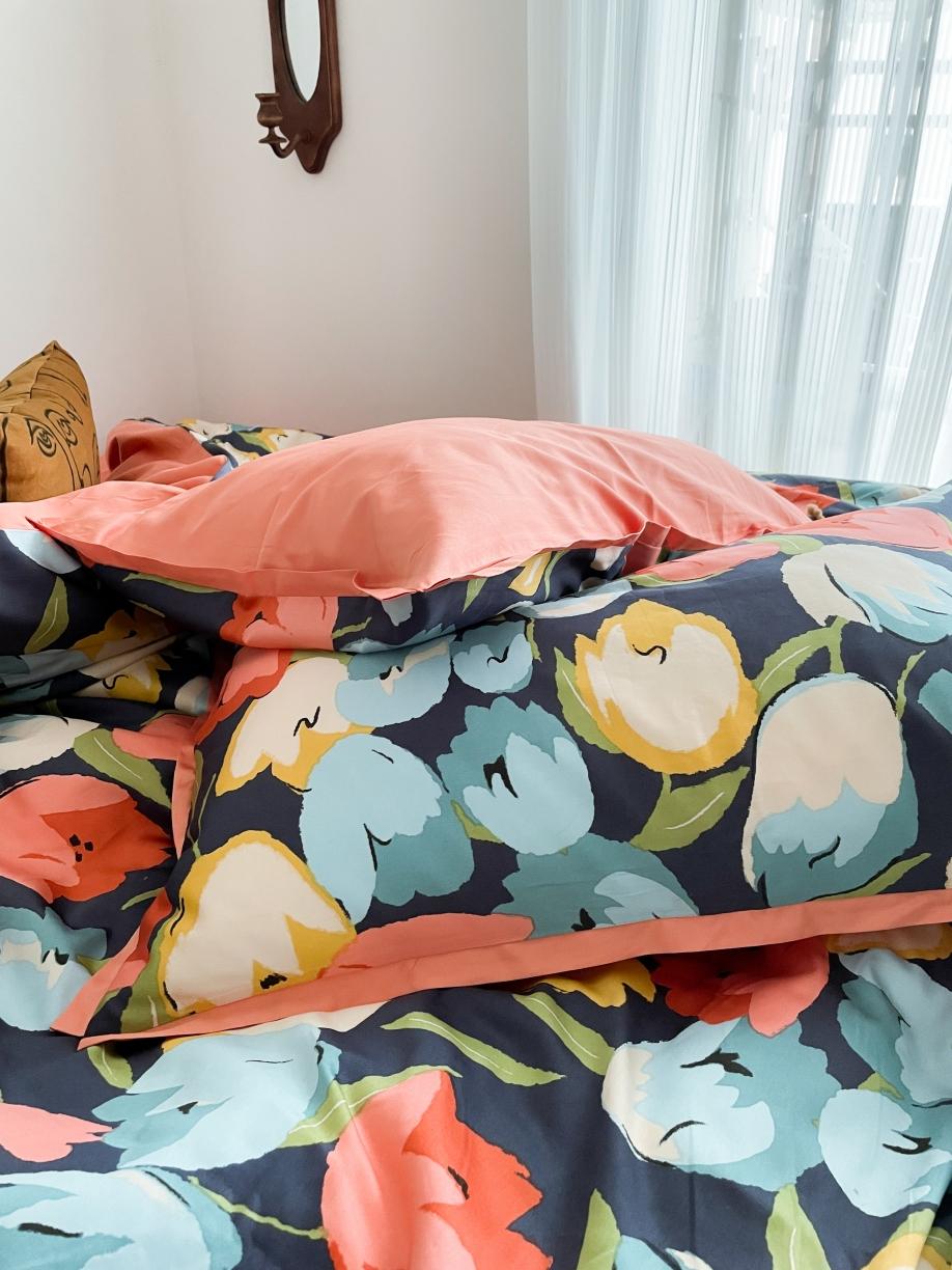 91家纺网 家纺一手货源 找家纺 恋恋三季 2021 秋冬新品60支长绒棉贡缎四件套诗妍-深蓝