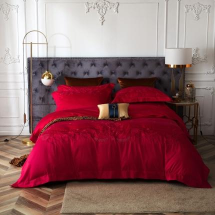 品丽 2021年新款60支长绒棉床盖款四件套艾米丽贵族红 凡尔赛-贵族红