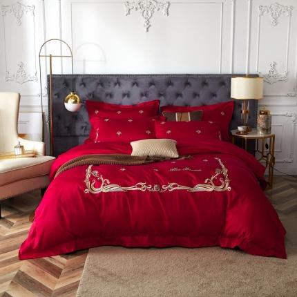 品丽 2021年新款60支长绒棉床盖款四件套艾米丽贵族红 艾米丽-贵族红