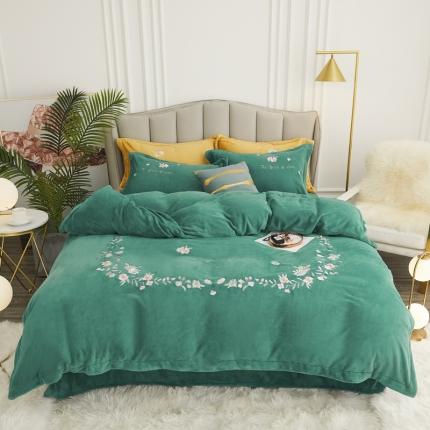 锦罗绣 2021新款高端牛奶绒刺绣款四件套 花好月圆-草绿