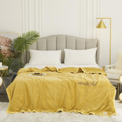 91家纺网 家纺一手货源 找家纺 锦罗绣 2021新款高端牛奶绒刺绣款多功能盖毯 字母-黄