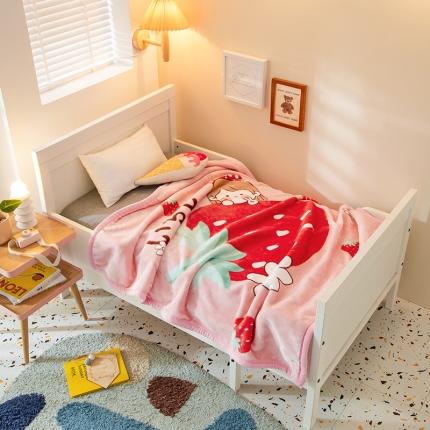 儿童双层云毯大版花 草莓甜心