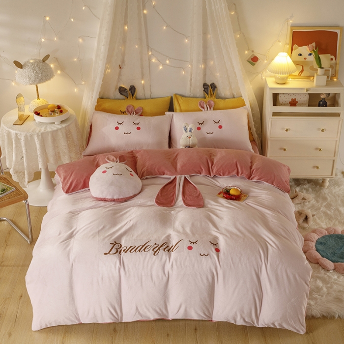 91家纺网 家纺一手货源 找家纺 （总）纽缦 2021新款兔耳朵水晶绒床单床笠四件套