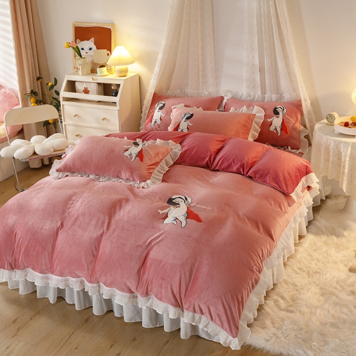 91家纺网 家纺一手货源 找家纺 （总）纽缦 2021新款韩版水晶绒床裙四件套