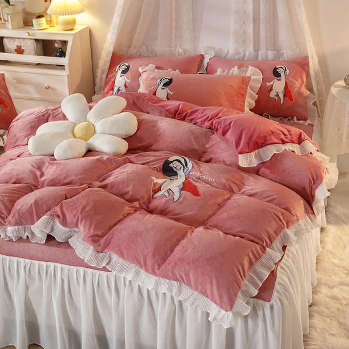 91家纺网 家纺一手货源 找家纺 （总）纽缦 2021新款韩版水晶绒床裙四件套