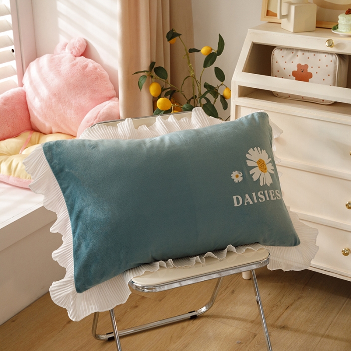 91家纺网 家纺一手货源 找家纺 纽缦 2021新款韩版水晶绒床裙四件套 雏菊-浅绿粉