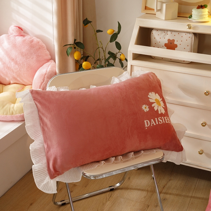 91家纺网 家纺一手货源 找家纺 纽缦 2021新款韩版水晶绒床裙四件套 雏菊-深浅豆沙