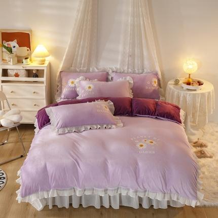 纽缦 2021新款韩版水晶绒床裙四件套 雏菊-深浅紫