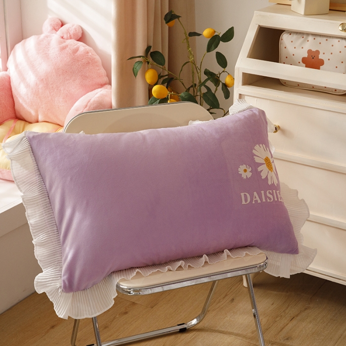 91家纺网 家纺一手货源 找家纺 纽缦 2021新款韩版水晶绒床裙四件套 雏菊-深浅紫