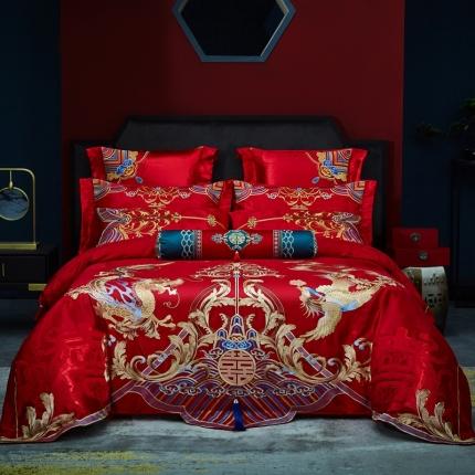 91家纺网 家纺一手货源 找家纺 振翼 2025新款100S长绒棉婚庆抗菌四件套龙凤爱恋