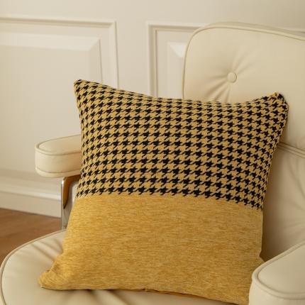 91家纺网 家纺一手货源 找家纺 希诺千鸟格抱枕 轻奢民宿北欧百搭风抱枕沙发靠垫 千鸟格-黄