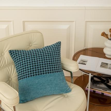 91家纺网 家纺一手货源 找家纺 希诺千鸟格抱枕 轻奢民宿北欧百搭风抱枕沙发靠垫 千鸟格-蓝