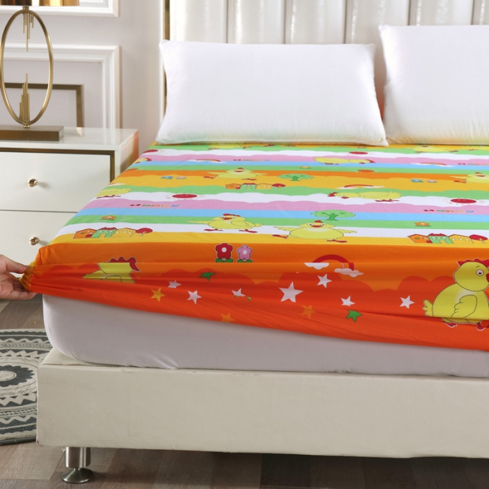 91家纺网 家纺一手货源 找家纺 雨萝家纺 2021新款全棉印花床笠 彩虹牧场