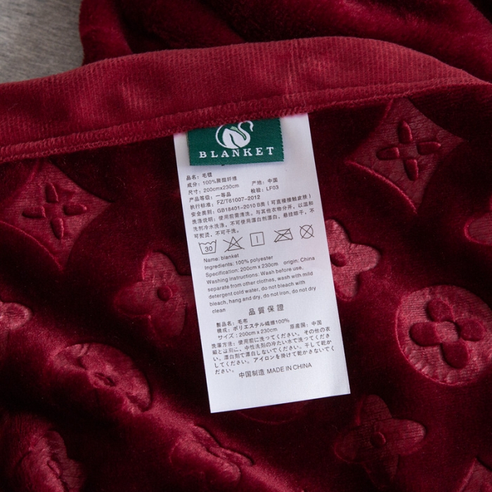 91家纺网 家纺一手货源 找家纺 来菲毛毯 25新款400克3D压花立体毛毯豆沙加厚压花绒毯外贸超厚3D酒红