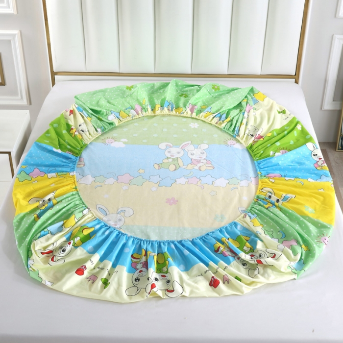 91家纺网 家纺一手货源 找家纺 雨萝家纺 2021新款全棉印花床笠 星月兔