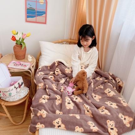 91家纺网 家纺一手货源 找家纺 心卓 2021新款高克重牛奶绒羊羔绒毛毯被套毯子 小熊-咖
