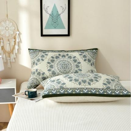 91家纺网 家纺一手货源 找家纺 朴尔家纺新款素雅系列四层纱布枕巾52*78cm 半夏桃心-绿