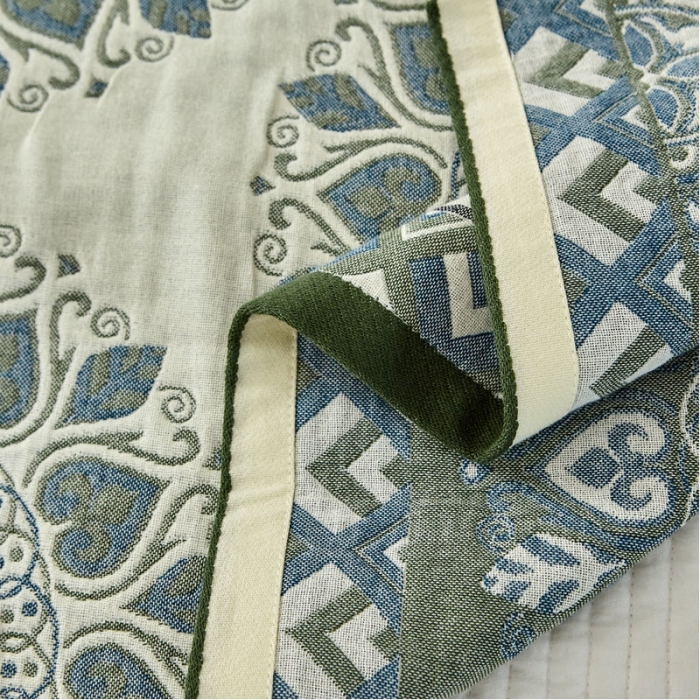 91家纺网 家纺一手货源 找家纺 朴尔家纺新款素雅系列四层纱布枕巾52*78cm 半夏桃心-绿