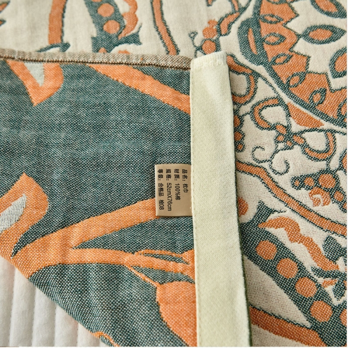 91家纺网 家纺一手货源 找家纺 朴尔家纺新款素雅系列四层纱布枕巾52*78cm 恋恋花枝-绿