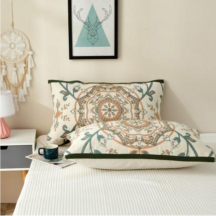 朴尔家纺新款素雅系列四层纱布枕巾52*78cm 恋恋花枝-绿