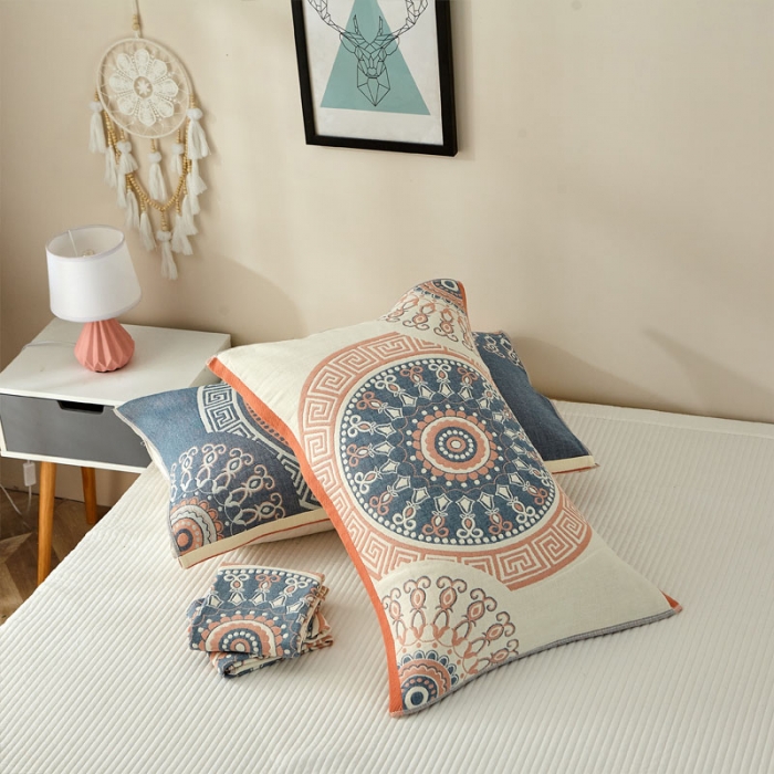 91家纺网 家纺一手货源 找家纺 朴尔家纺新款素雅系列四层纱布枕巾52*78cm 铃兰香-橘