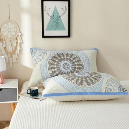 91家纺网 家纺一手货源 找家纺 朴尔家纺新款素雅系列四层纱布枕巾52*78cm 铃兰香-蓝