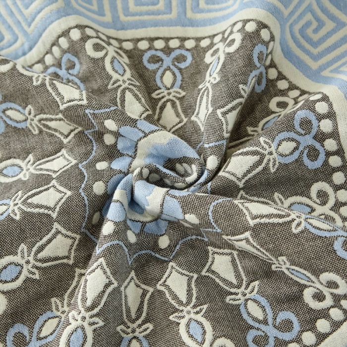 91家纺网 家纺一手货源 找家纺 朴尔家纺新款素雅系列四层纱布枕巾52*78cm 铃兰香-蓝