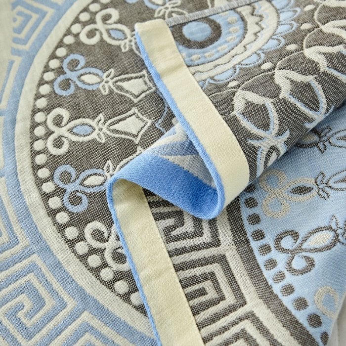 91家纺网 家纺一手货源 找家纺 朴尔家纺新款素雅系列四层纱布枕巾52*78cm 铃兰香-蓝