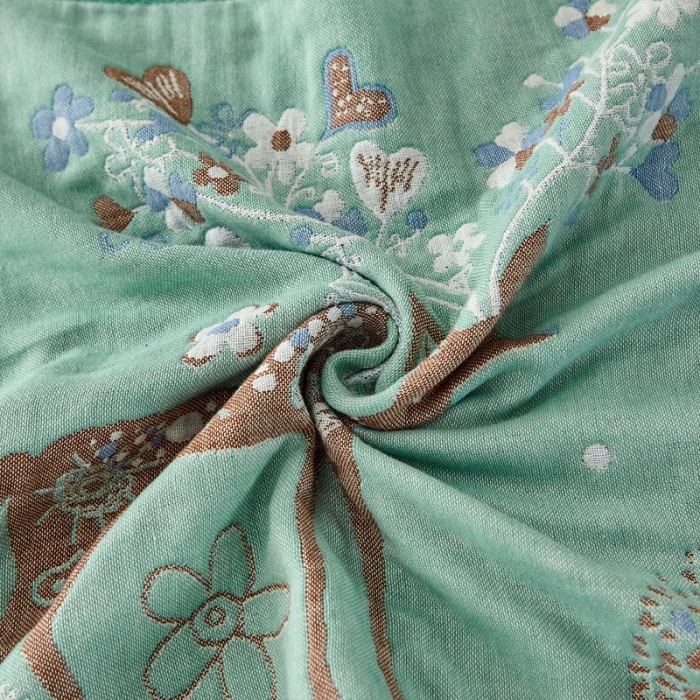 91家纺网 家纺一手货源 找家纺 朴尔家纺新款素雅系列四层纱布枕巾52*78cm 鹿鹿花开-绿