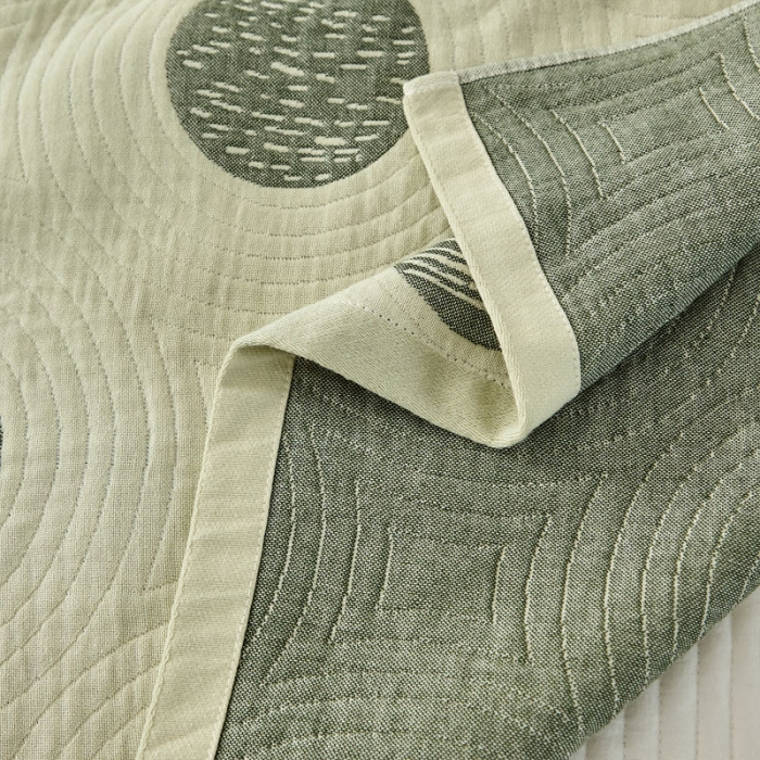 91家纺网 家纺一手货源 找家纺 朴尔家纺新款素雅系列四层纱布枕巾52*78cm 年轮-绿