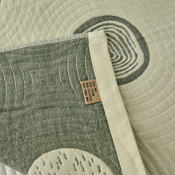 91家纺网 家纺一手货源 找家纺 朴尔家纺新款素雅系列四层纱布枕巾52*78cm 年轮-绿