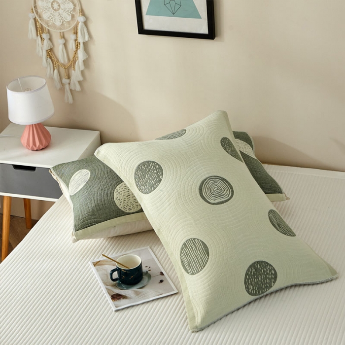 91家纺网 家纺一手货源 找家纺 朴尔家纺新款素雅系列四层纱布枕巾52*78cm 年轮-绿