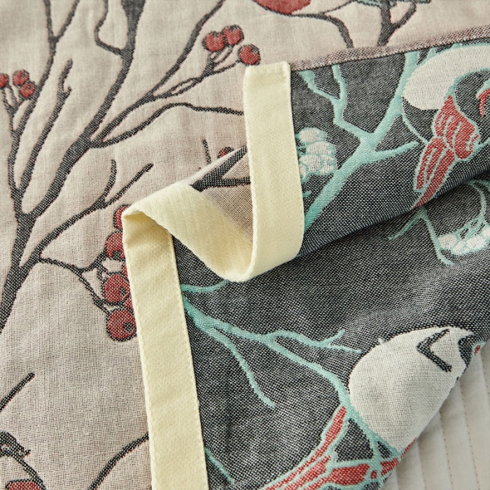 91家纺网 家纺一手货源 找家纺 朴尔家纺新款素雅系列四层纱布枕巾52*78cm 喜登高枝-红