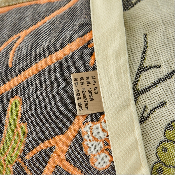 91家纺网 家纺一手货源 找家纺 朴尔家纺新款素雅系列四层纱布枕巾52*78cm 喜登高枝-绿