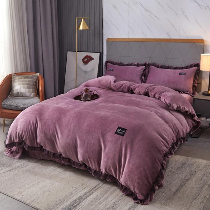 91家纺网 家纺一手货源 找家纺 2023牛奶绒保暖四件套韩版蕾丝花边