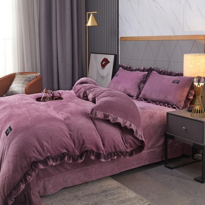 91家纺网 家纺一手货源 找家纺 2023牛奶绒保暖四件套韩版蕾丝花边