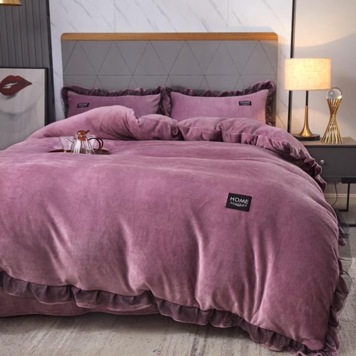 91家纺网 家纺一手货源 找家纺 2023牛奶绒保暖四件套韩版蕾丝花边