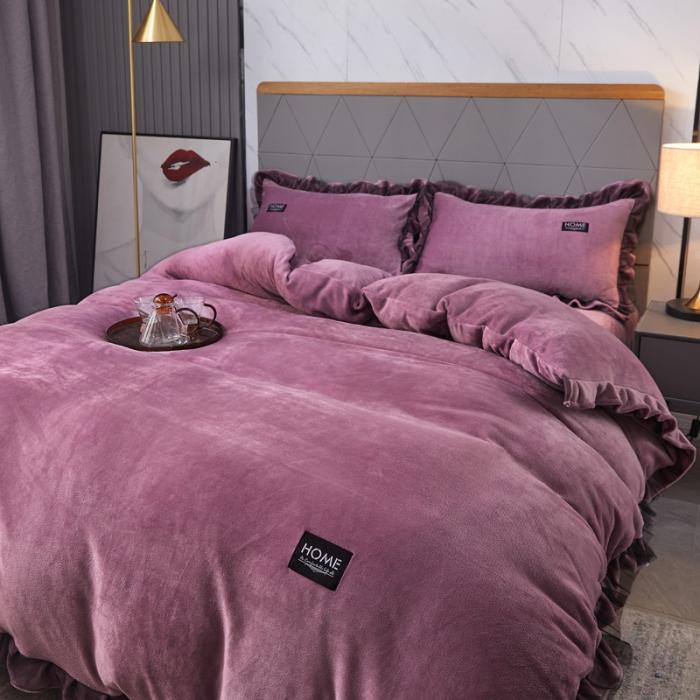 91家纺网 家纺一手货源 找家纺 2023牛奶绒保暖四件套韩版蕾丝花边