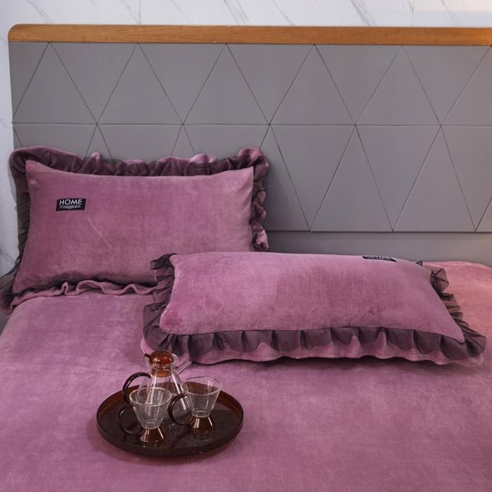 91家纺网 家纺一手货源 找家纺 2023牛奶绒保暖四件套韩版蕾丝花边