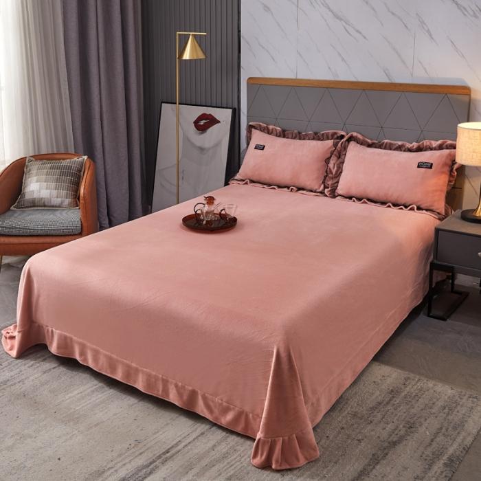 91家纺网 家纺一手货源 找家纺 2023牛奶绒保暖四件套韩版蕾丝花边四件套 豆沙