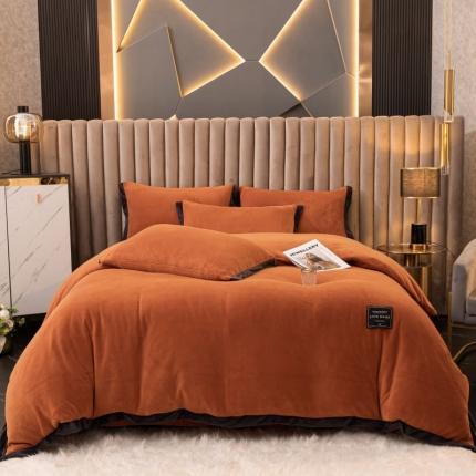 91家纺网 家纺一手货源 找家纺 大米家居 新款高克重宽边牛奶宝宝绒法莱亲肤绒四件套荣耀爱马橙