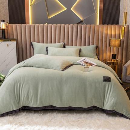 91家纺网 家纺一手货源 找家纺 大米家居 新款高克重宽边牛奶宝宝绒法莱亲肤绒四件套荣耀薄荷绿