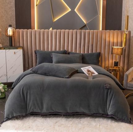 91家纺网 家纺一手货源 找家纺 大米家居 新款高克重宽边牛奶宝宝绒法莱亲肤绒四件套荣耀爵士灰