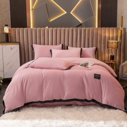 91家纺网 家纺一手货源 找家纺 大米家居 新款高克重宽边牛奶宝宝绒法莱亲肤绒四件套荣耀樱花粉