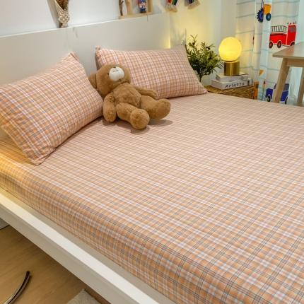 91家纺网 家纺一手货源 找家纺 艾咪 新款全棉色织水洗棉单品床单+枕套两三件套宿舍 森屿-桔