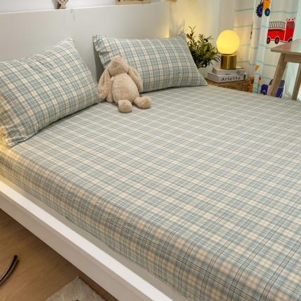 91家纺网 家纺一手货源 找家纺 艾咪 新款全棉色织水洗棉单品床单+枕套两三件套宿舍 森屿-绿