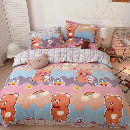 91家纺网 家纺一手货源 找家纺 （总）沐棉 2021新款高克重牛奶绒卡通四件套