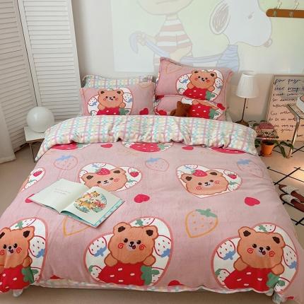 91家纺网 家纺一手货源 找家纺 （总）沐棉 2021新款高克重牛奶绒卡通四件套