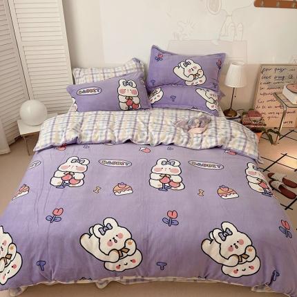 91家纺网 家纺一手货源 找家纺 （总）沐棉 2021新款高克重牛奶绒卡通四件套